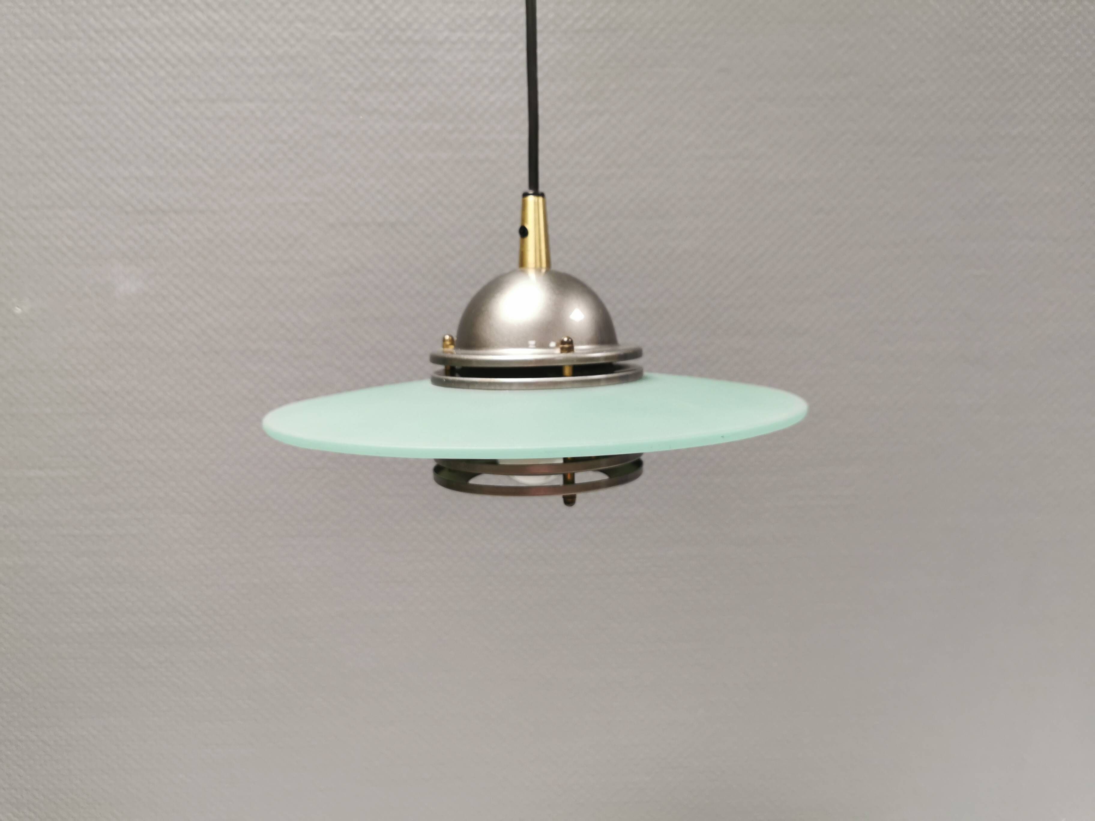 Hanging lamp in metal and painted glass by Swedish Belid, estimated 1980-90s