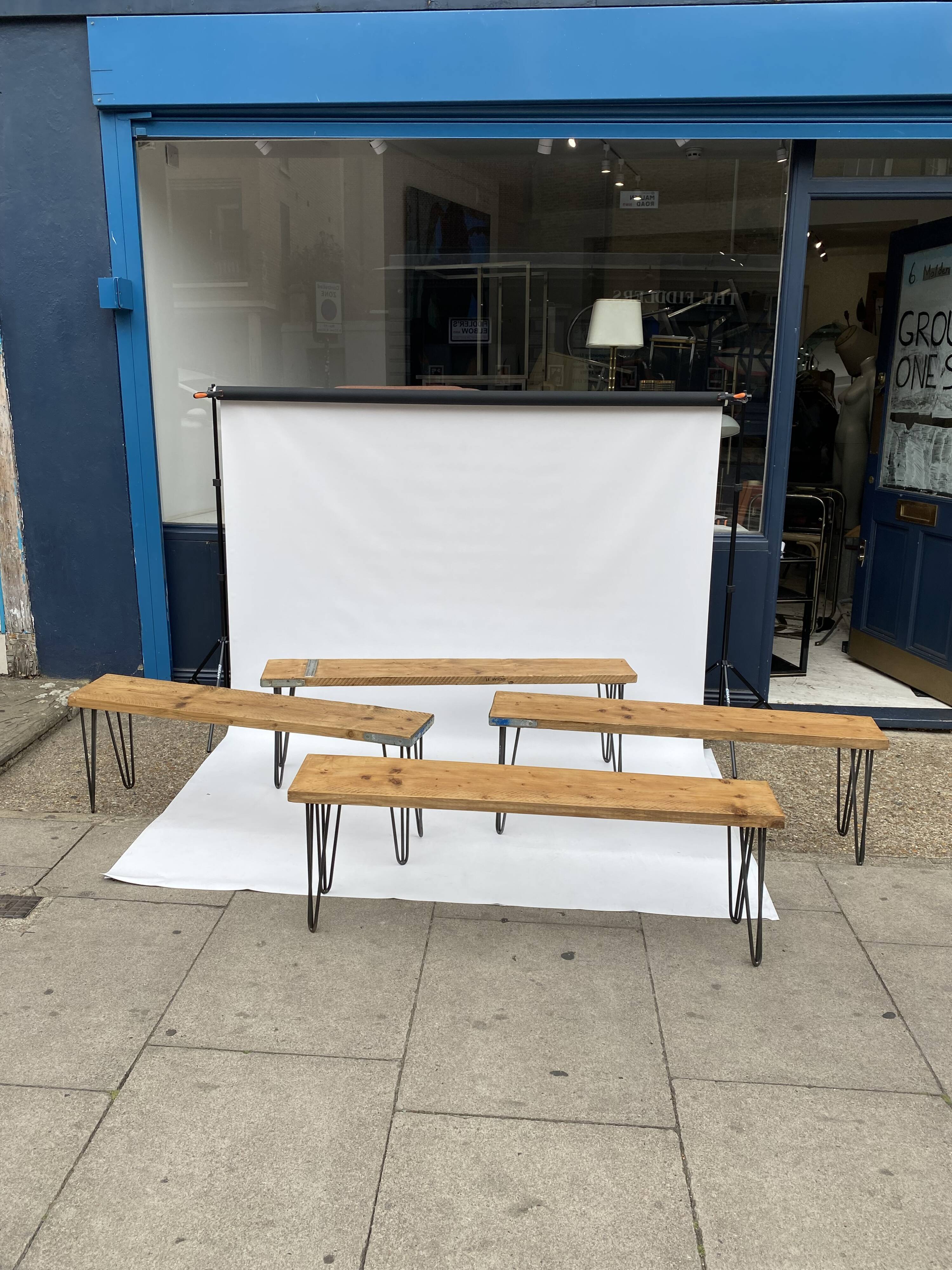 Industrial Bench Hairpin Legs Scaffolding Wood Midcentury Modern 1980s