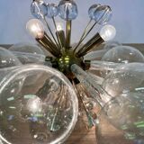 Lustre en verre d'art et laiton, conçu par René Roubicek, Tchécoslovaquie, années 1960