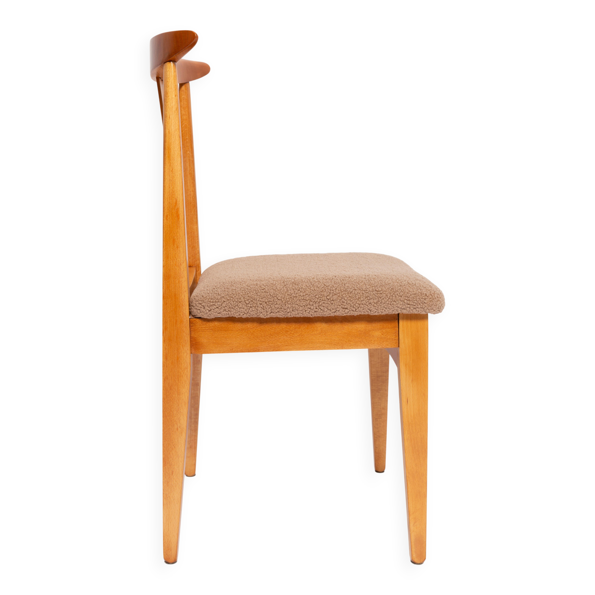 Mid-Century Bouclé Lounge Chair, Light Wood, M. Zielinski, Europe 1960s