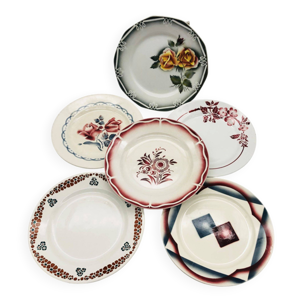 Série de 6 assiettes plates dépareillées