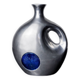 Biomorphic vase by Art3, aluminum and blue glazed ceramic, Spain, 1980