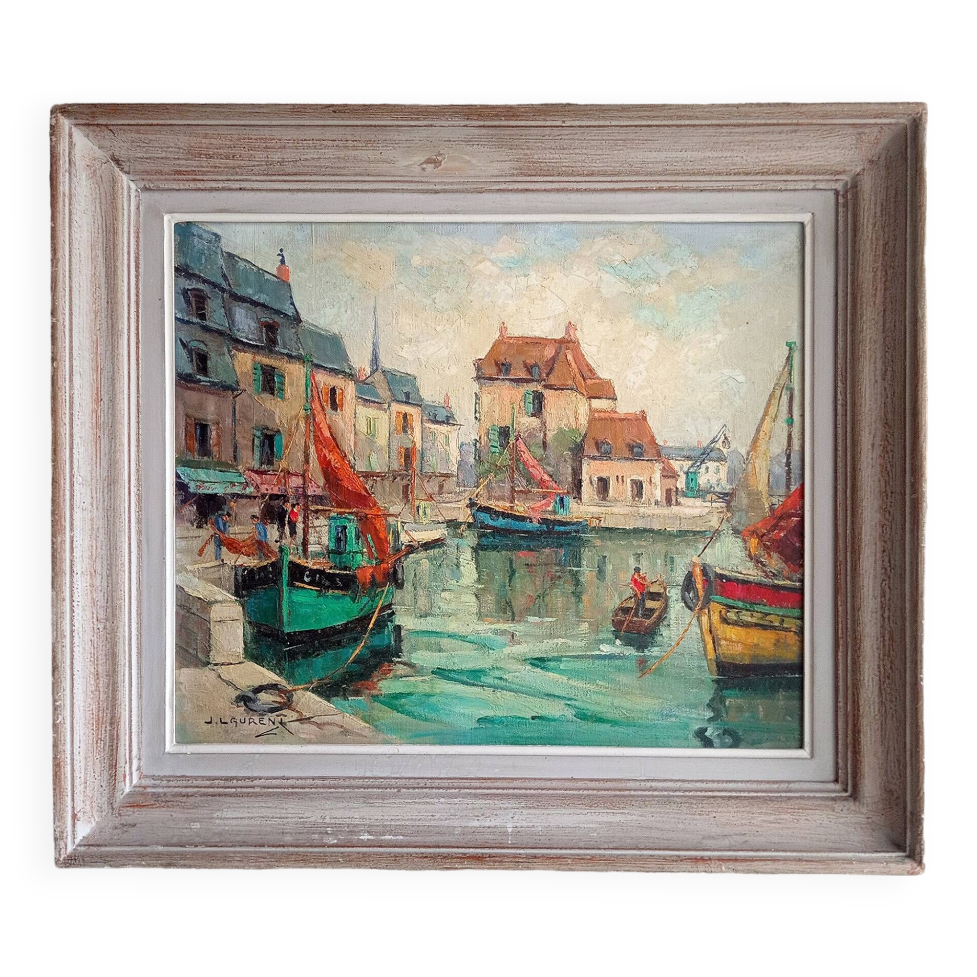 Oil painting Port of Honfleur signed