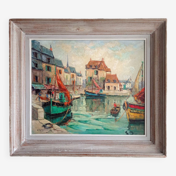 Oil painting Port de Honfleur signed