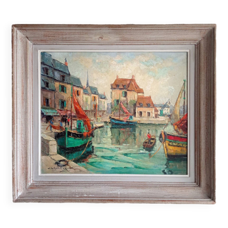 Oil painting Port de Honfleur signed