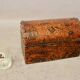 Old wooden and studded leather box