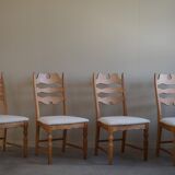 Set of 4 "Razorblade" high back chairs in oak & boucle, Henning Kjærnulf, 1960s