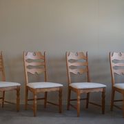 Set of 4 "Razorblade" high back chairs in oak & boucle, Henning Kjærnulf, 1960s