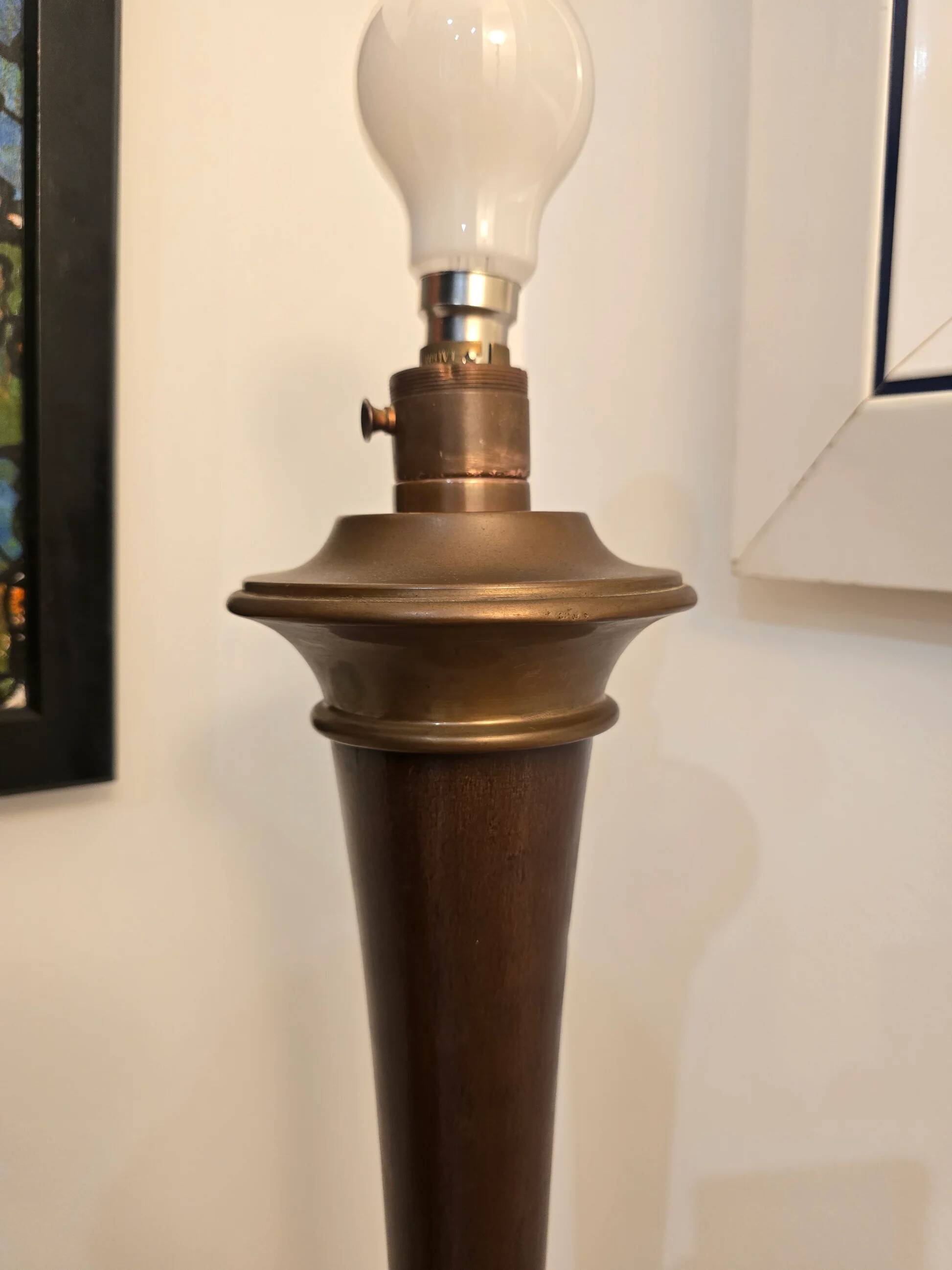 Vintage Scandinavian style lamp base in dark wood and bronze metal – 58 cm