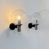 Pair of vintage XL wall lights, chrome metal and bubble glass, France, 1970.