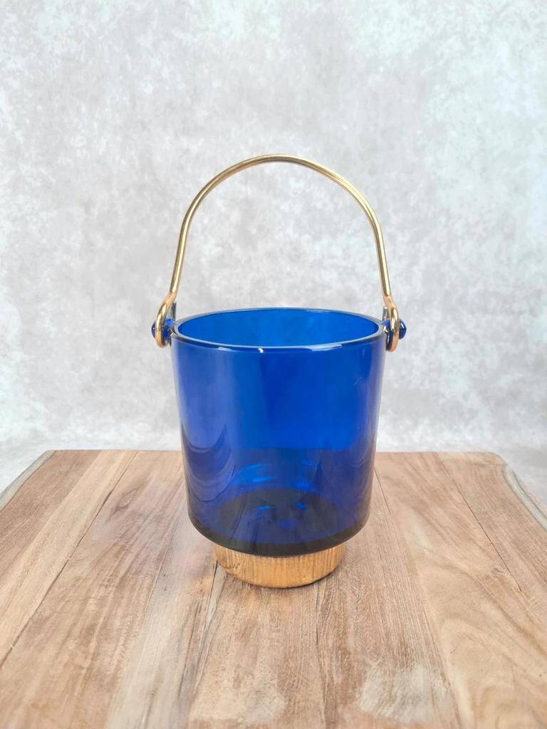 Seau à glace bleu cobalt – style Holmegaard / design scandinave 60–70
