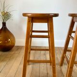 Pair of high stools / bar varnished wood 60-70s