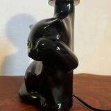 Cat lamp with opaline globe from the 80s