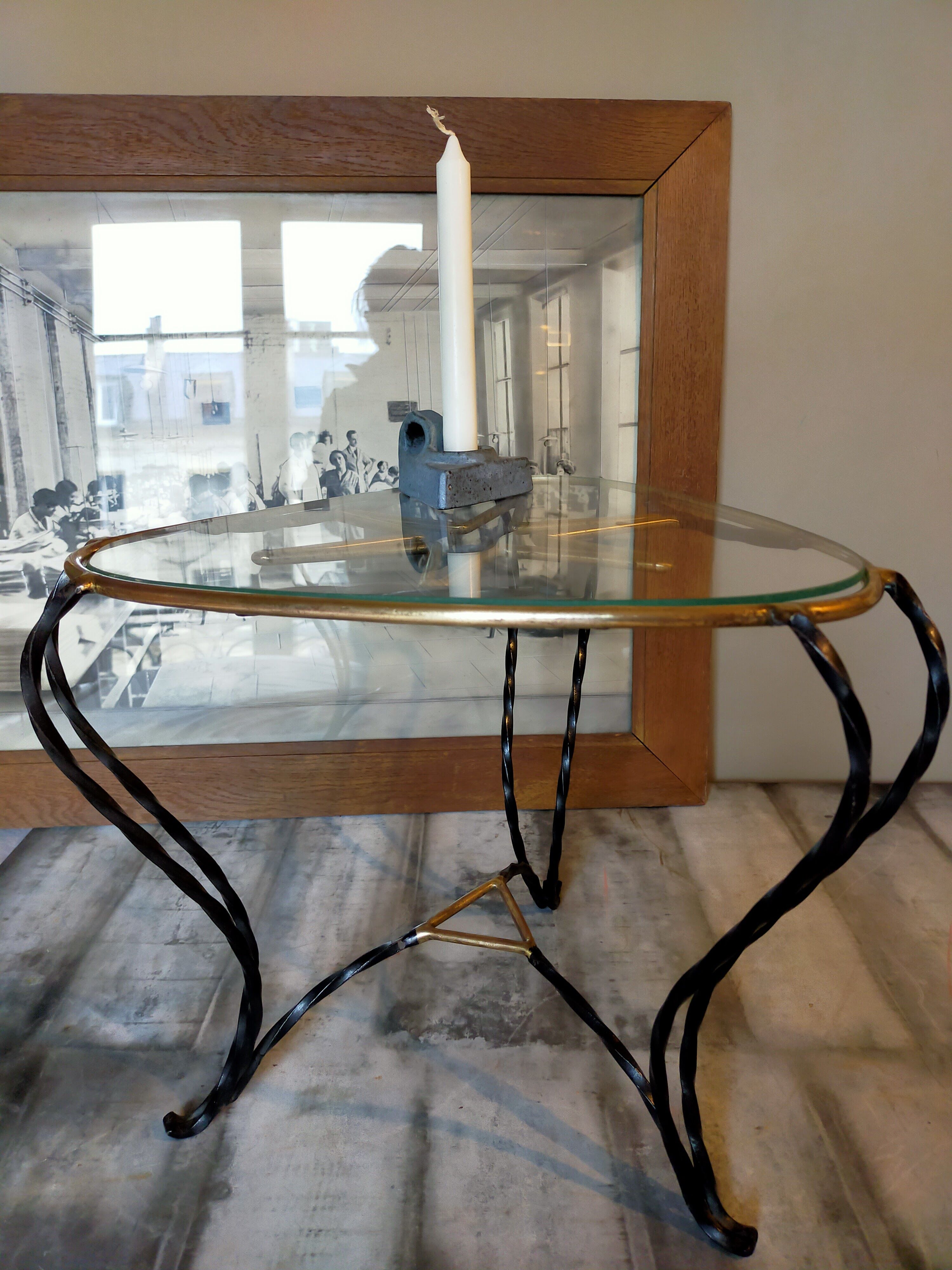 Vintage wrought iron tripod coffee table