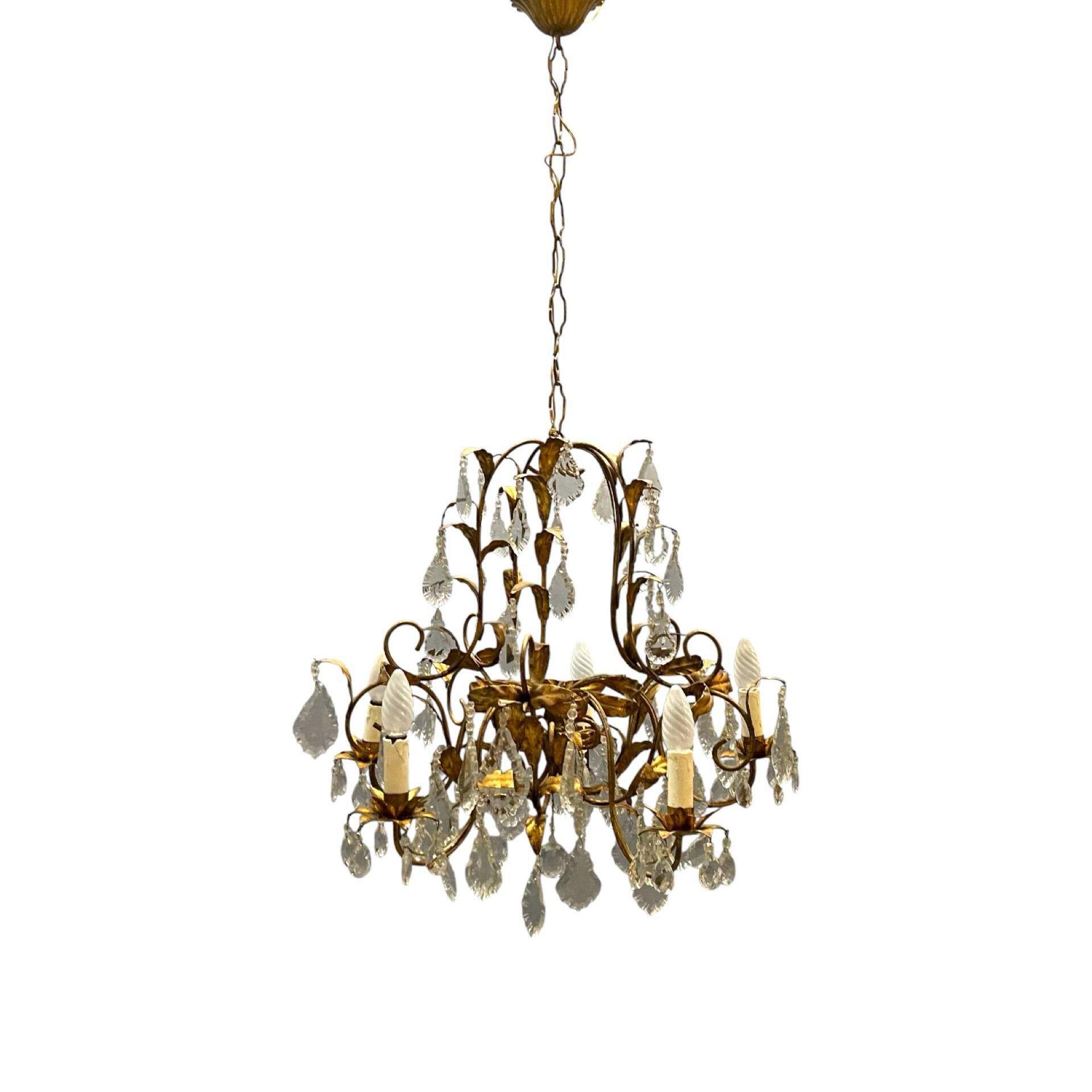 Vintage Italian Florentine Gold Gilt Tole Chandelier 1950’s 