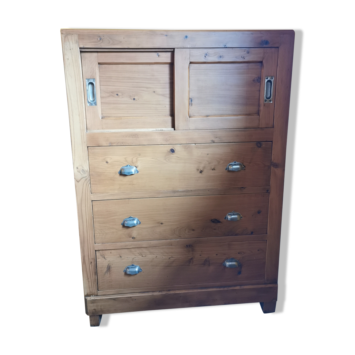 Vintage chiffonnier raw wood 3 drawers 2 doors