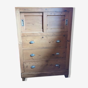 Vintage chiffonnier raw wood 3 drawers 2 doors