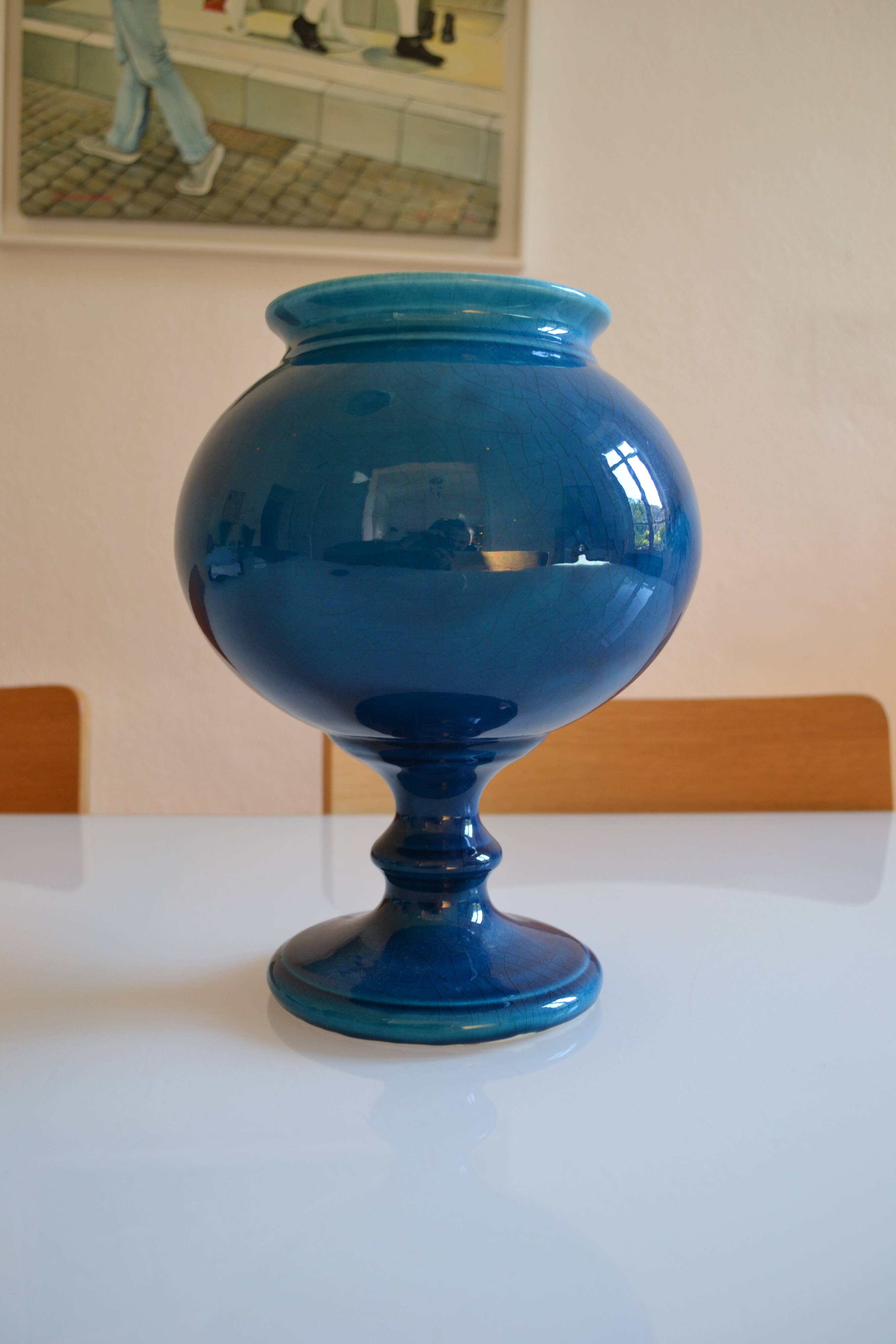 Vase bleu céramique craquelé  H : 28 cm