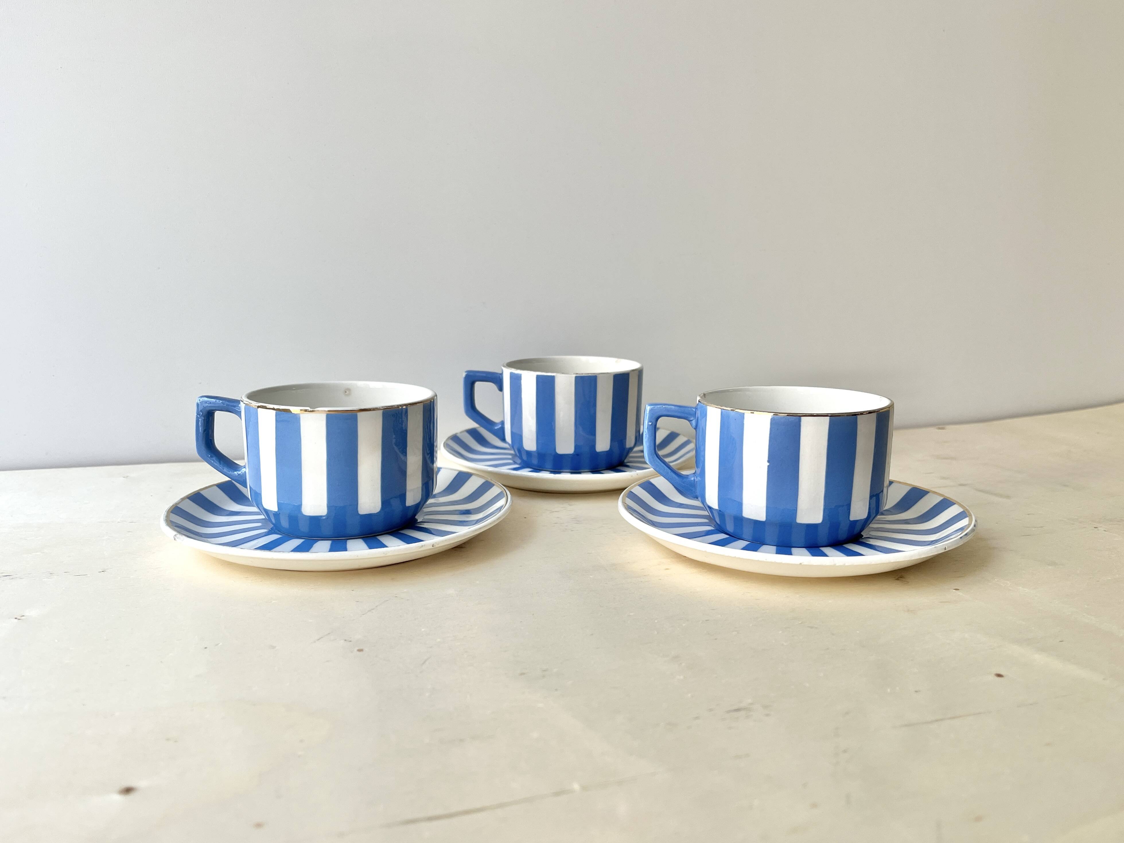 Set of 3 FOX TROTT coffee cups from Sarreguemines, 1930s, Art Deco service.