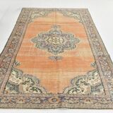 6x9 Antique Vintage Orange & Greeb Turkish Rug, 182x286Cm