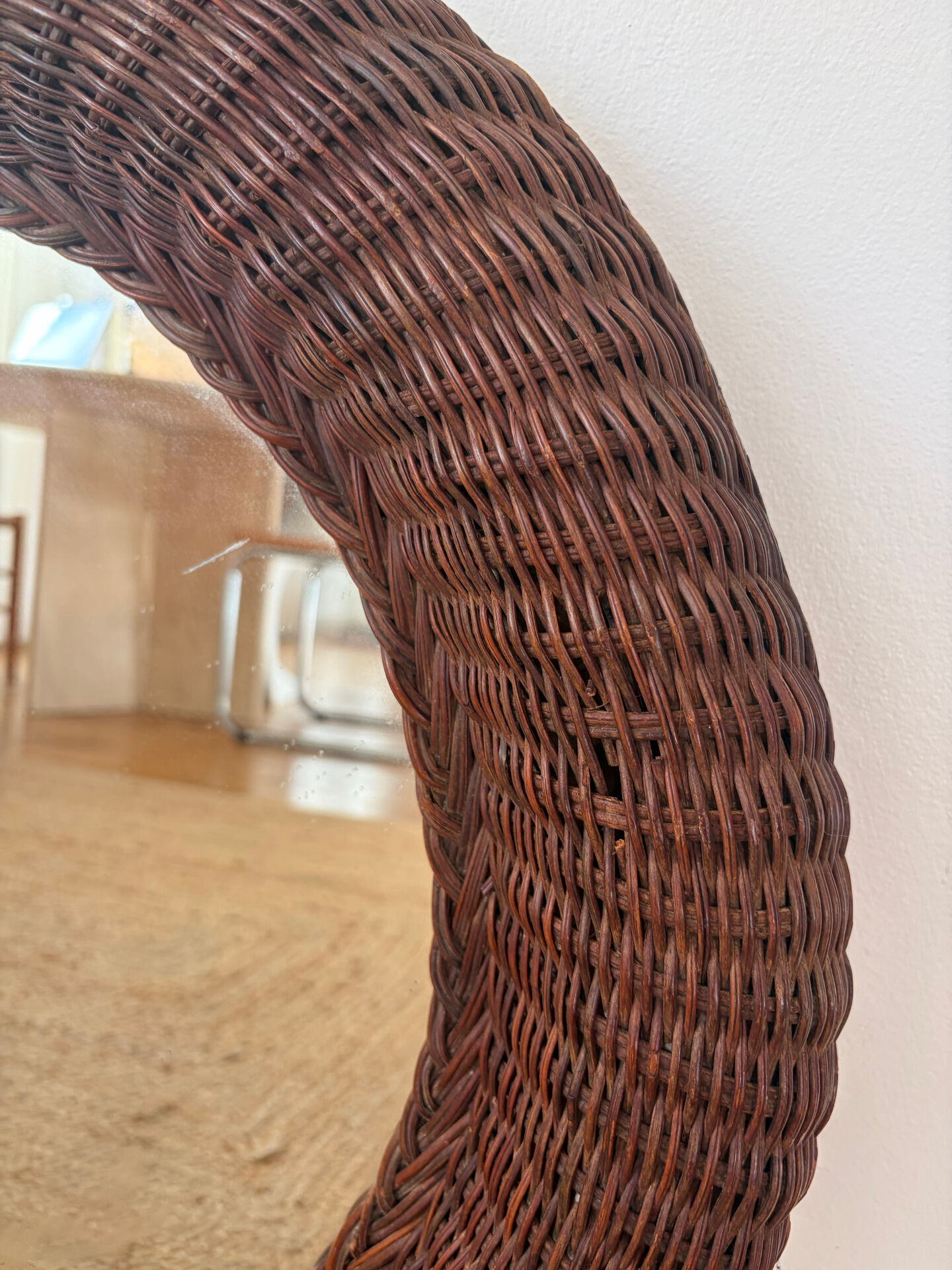Mid-century wicker and rattan mirror