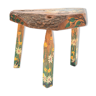 Tabouret en bois massif et peint