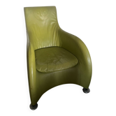 Fauteuil vert anis en cuir van den Bergh