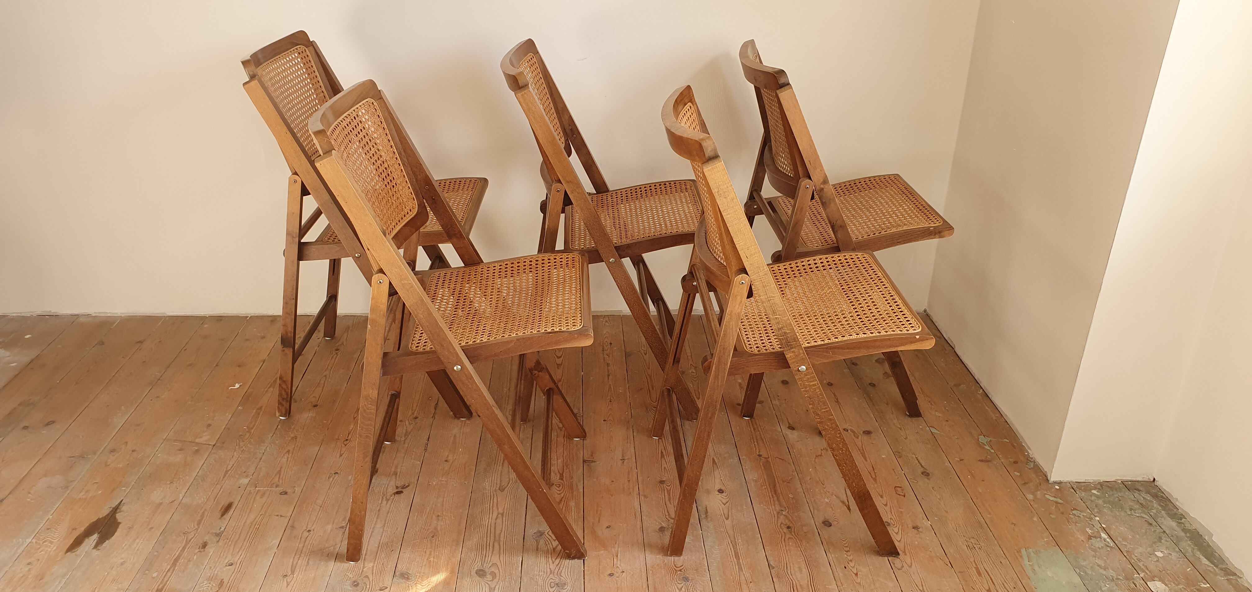 Set of 5 foldable cannate chairs (50s-60s)