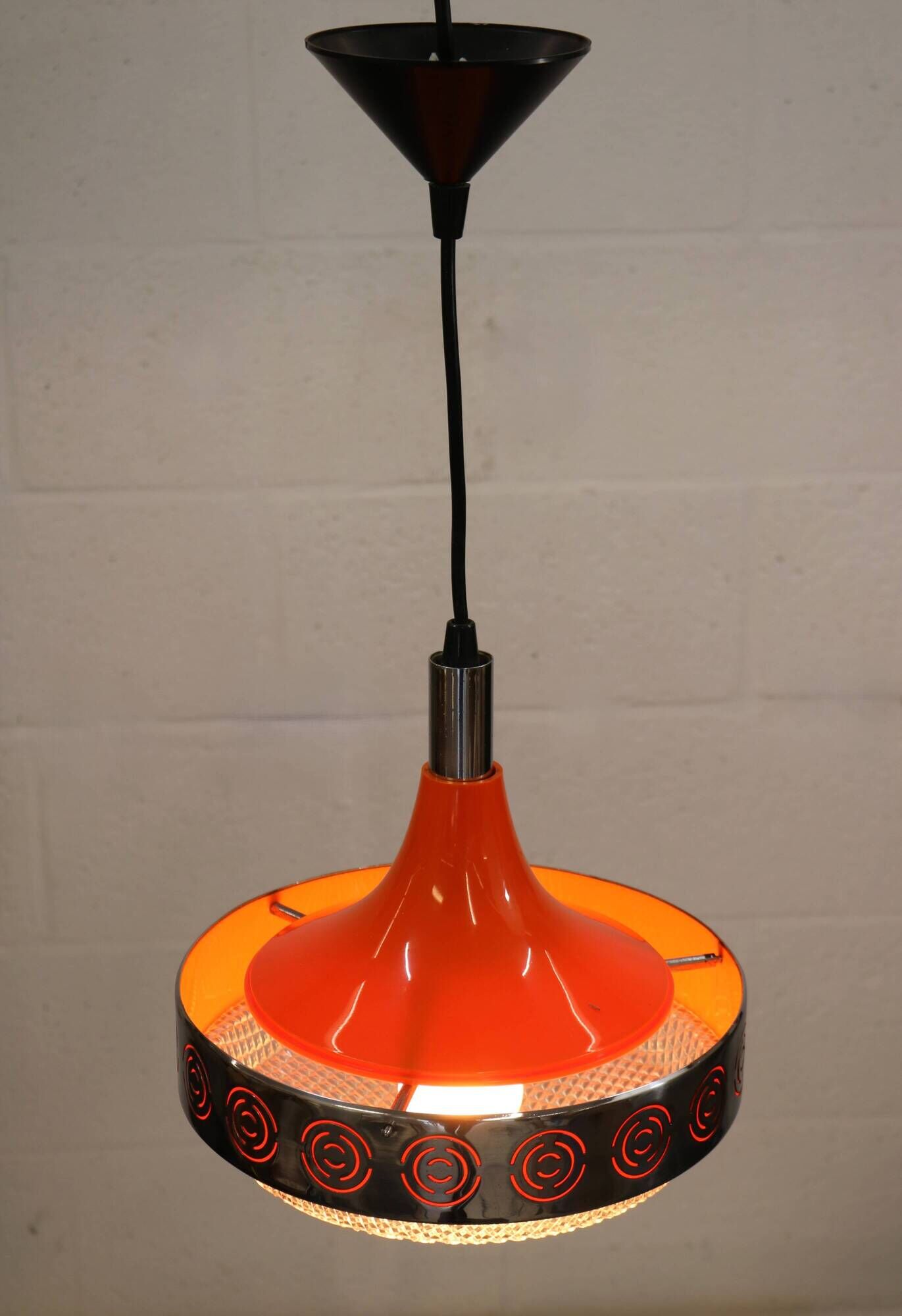 Vintage Chrome & Orange Pendant Lamp - 1970s Massive Belgium Lighting