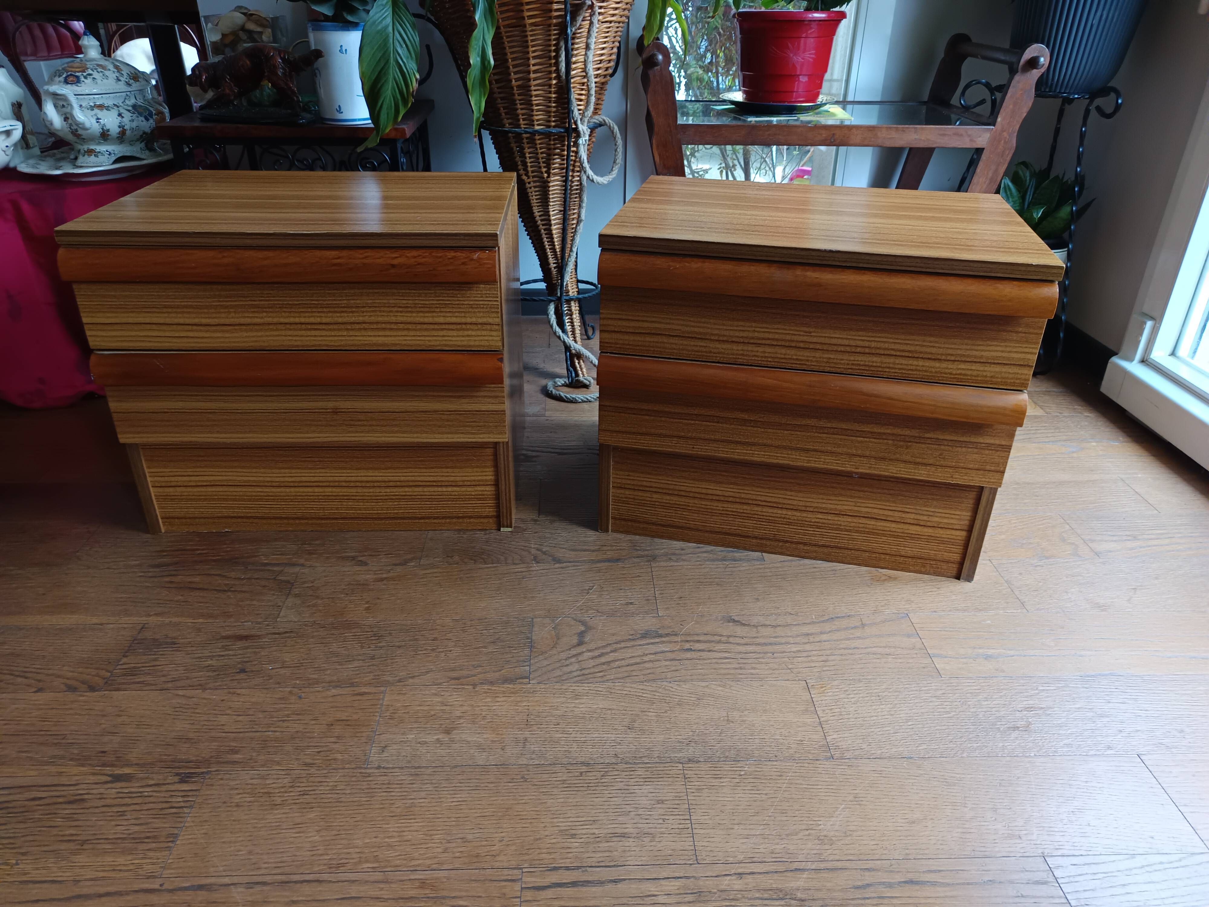 vintage bedside tables in elm by Simat Doubinski Brothers