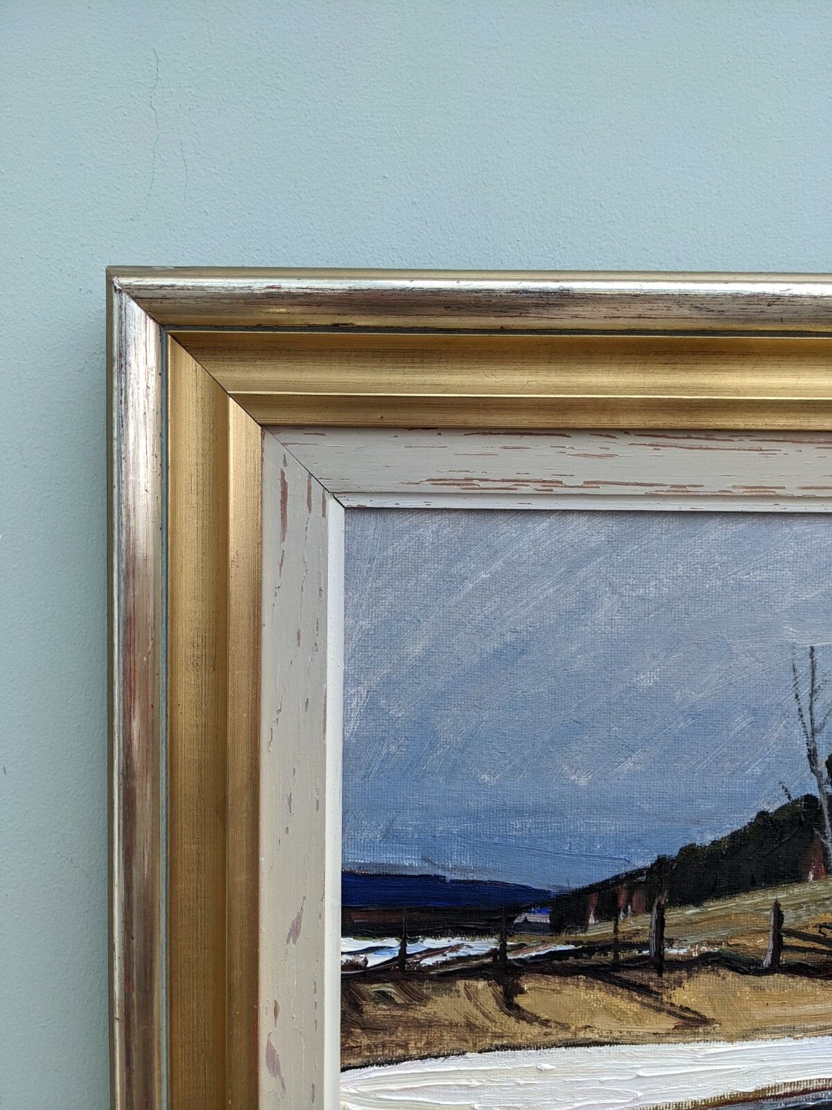 1948 Mid-Century Modern Swedish "Still" Vintage Landscape Oil Painting, Framed