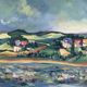 Painting painting oil on canvas Oechslin view village edge of vintage water