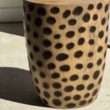 Stool, side table, cylindrical solid mango wood end table.