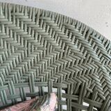 Mint Green Wicker Lounge Chair with Pastel Cotton Cushions — 1980s Coastal Revival