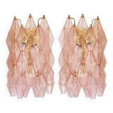 Set of Two Contemporary Pink “Poliedri” Murano Glass Gold 24k Wall Sconces