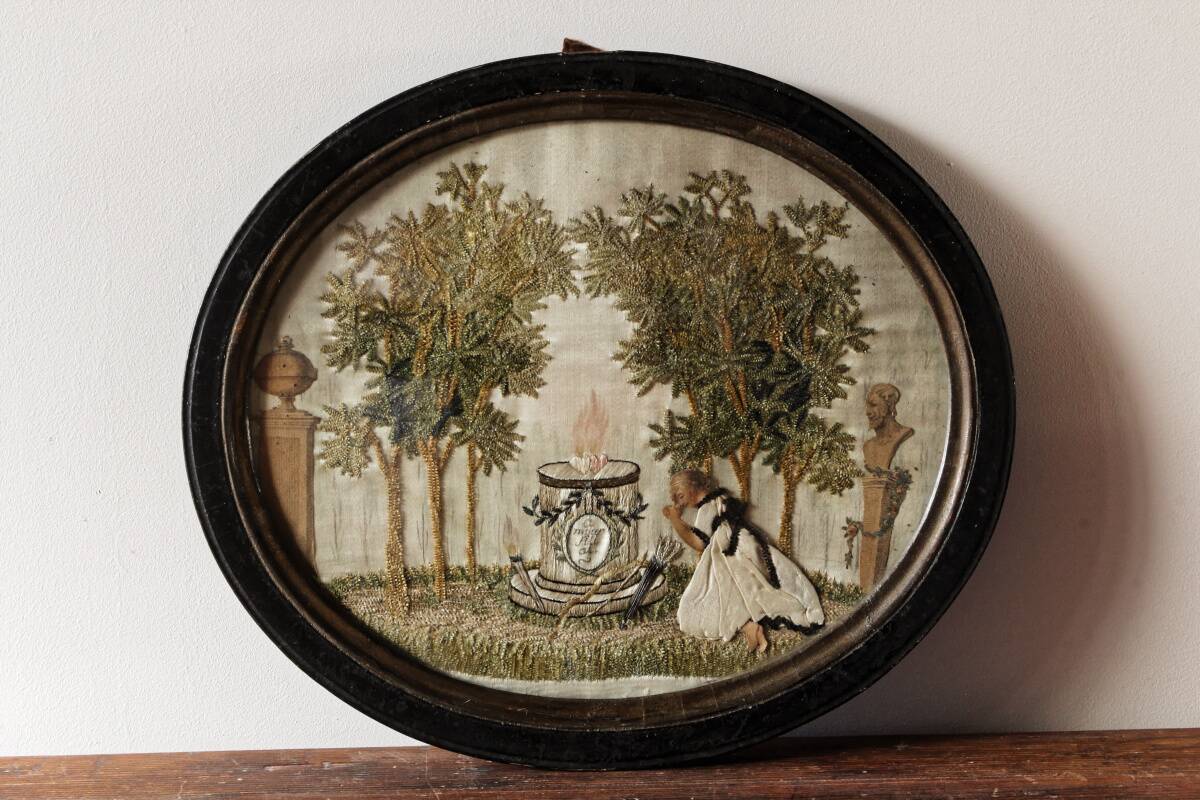 Pair of embroidered silks, needle painting, circa 1800