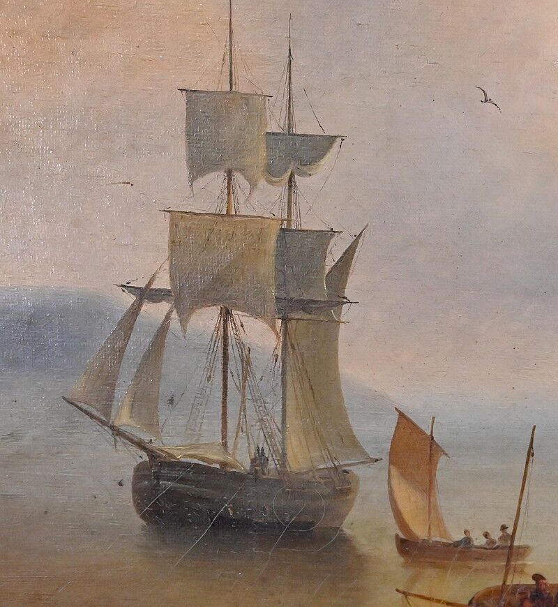 Tableau « Lumière sur le port », école française du XIXe