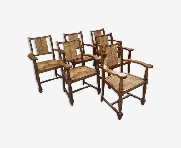 6 armchairs year 40 solid oak seat and mulched backrest