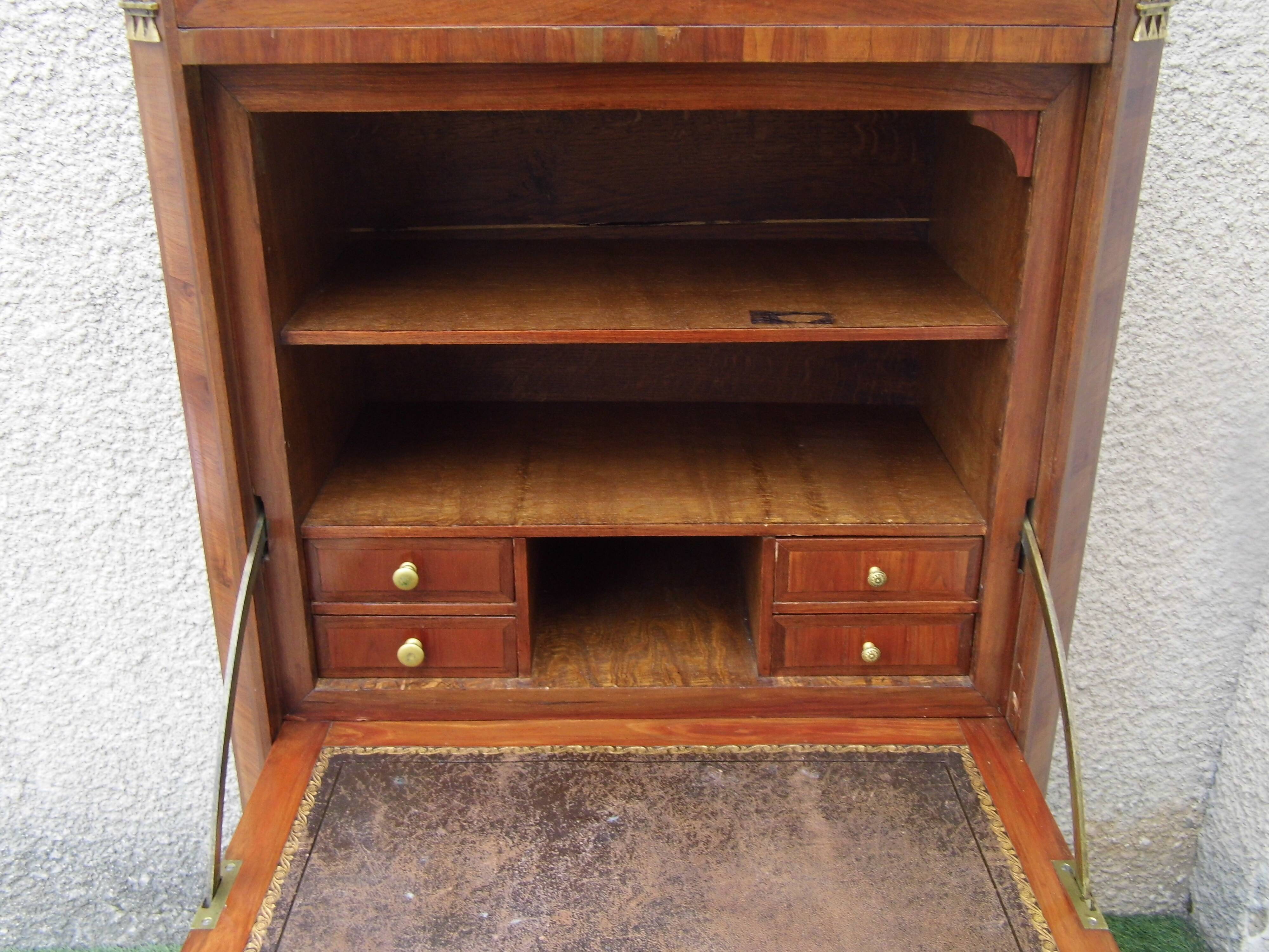 Writing desk louis xvi marquetry rosewood top royal red marble