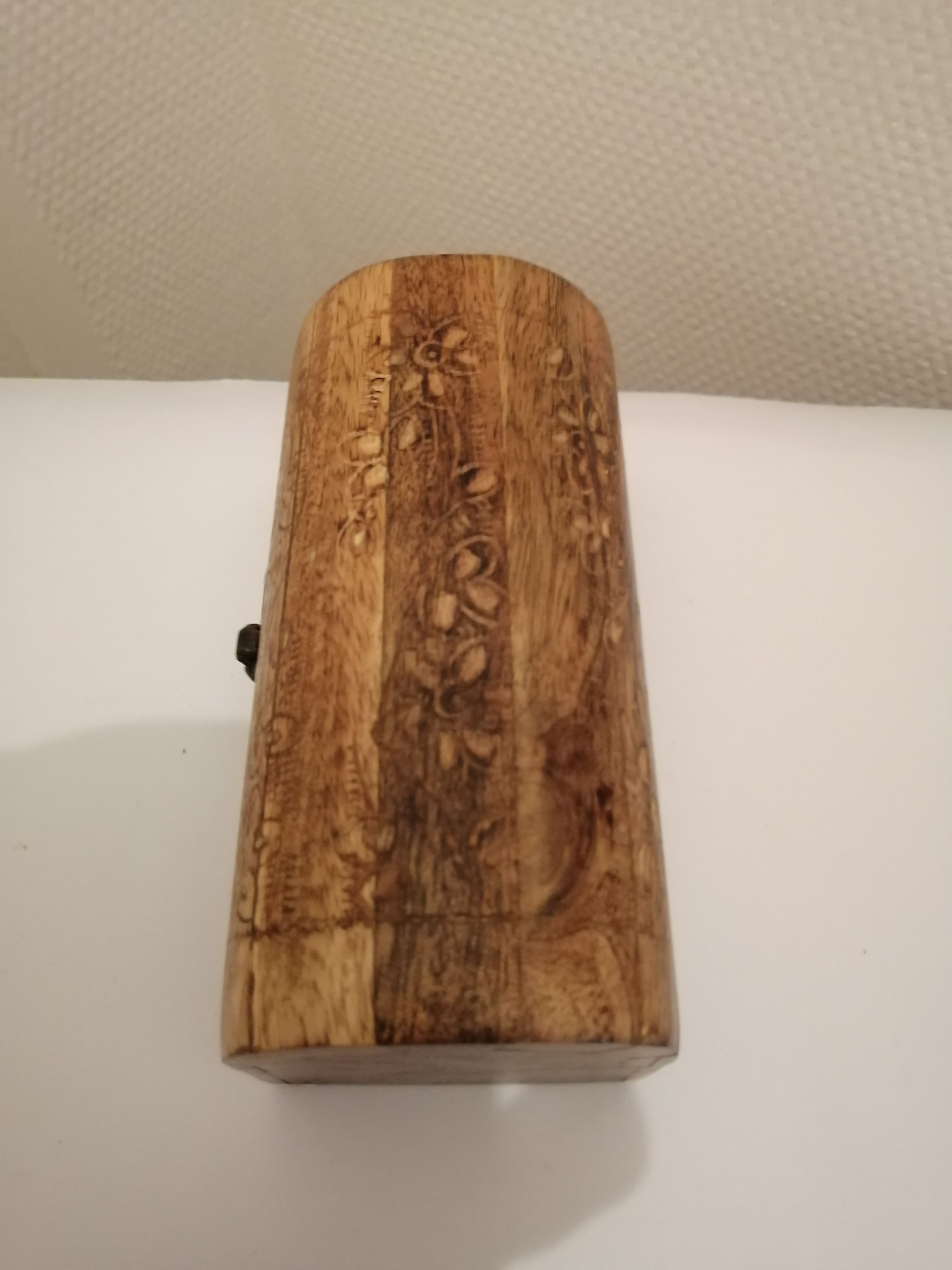 Super small wooden jewelry chest carved floral