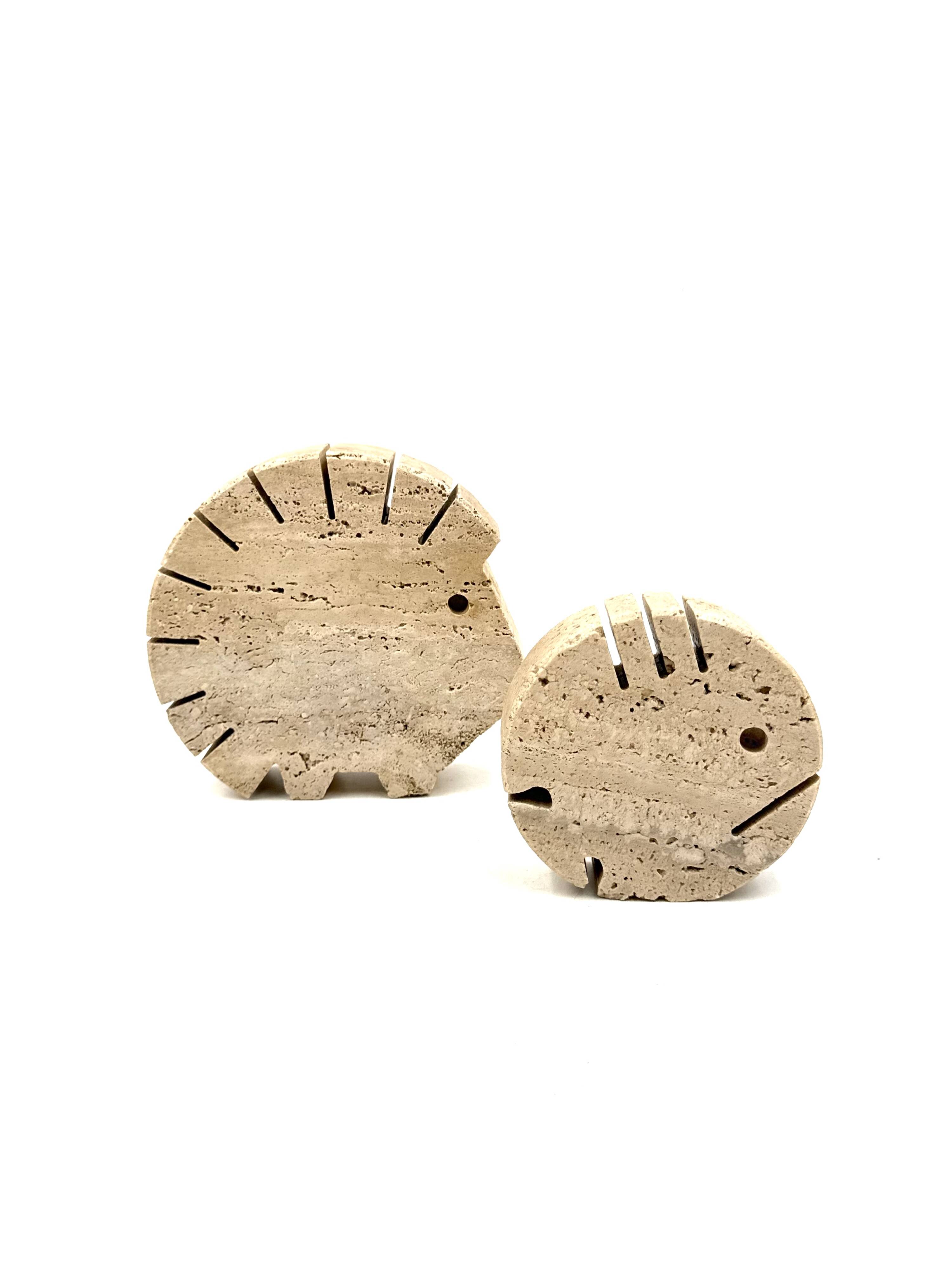Travertine figures porcupine and fish, Fratelli Mannelli, Italy 1970s