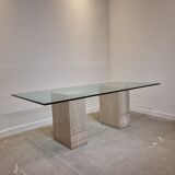 Italian Travertine Diningtable with Glass Top 1970s