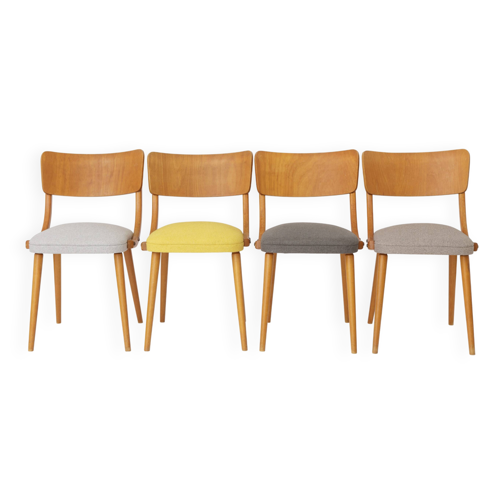 Set of 4 Vintage Bentwood Dining Chairs, 1950s German Mid-Century Beech