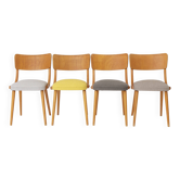 Ensemble de 4 chaises de salle à manger vintage en bois cintré, années 1950, hêtre allemand du milieu du siècle.