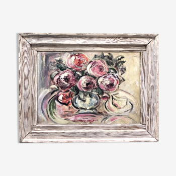 Old painting "Bouquet of pompom roses"