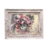 Tableau ancien "Bouquet de roses pompon"