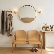 Vintage blonde wood two-seater bench by Baumann