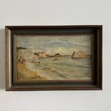 Huile sur toile représentant une côte rocheuse début XXe