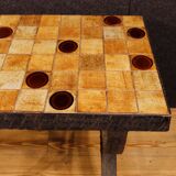 French Design signed coffee table with top in ceramic and glass