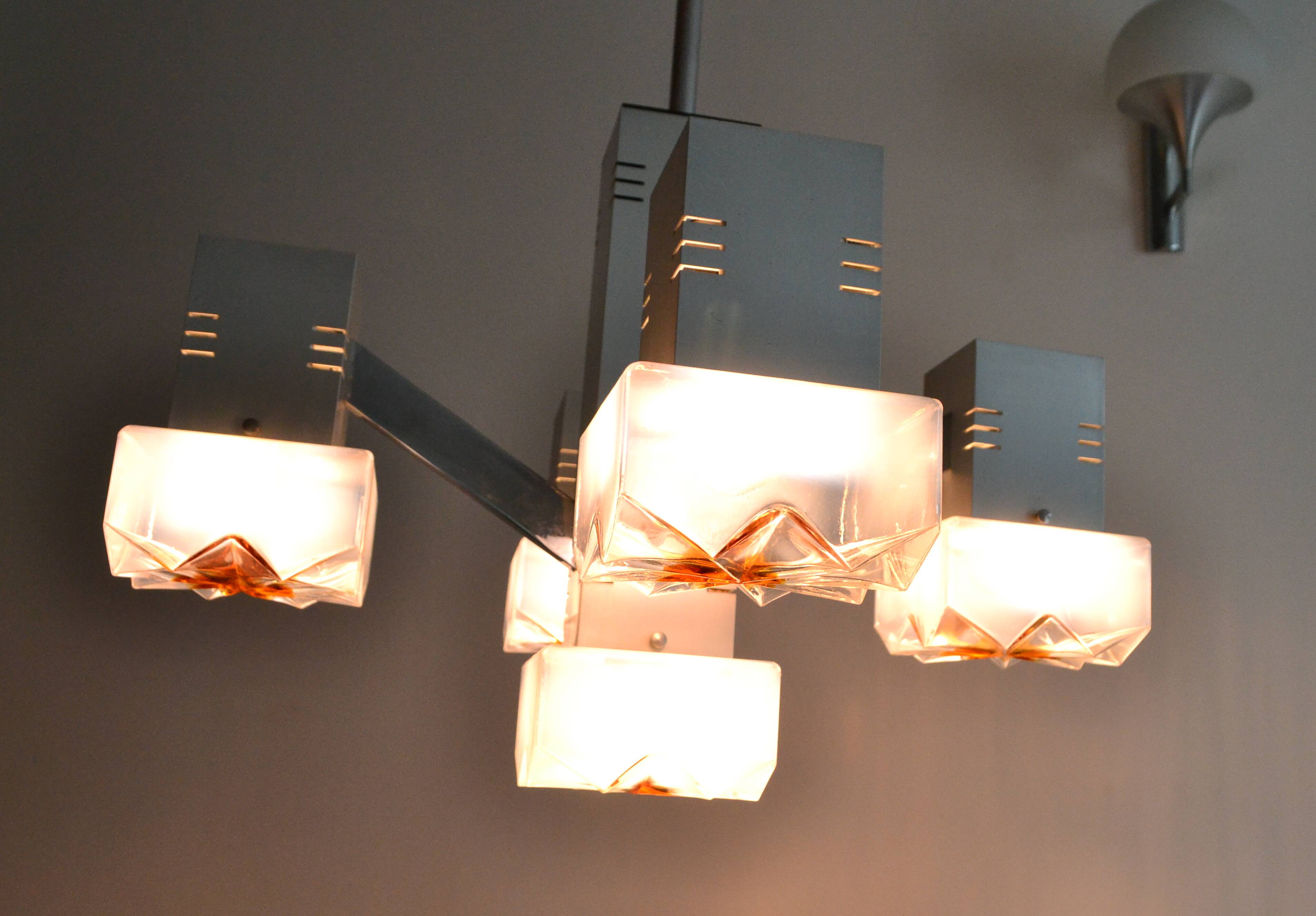 Lustre cubique Sciolari Chrome verre de Murano 60/70s